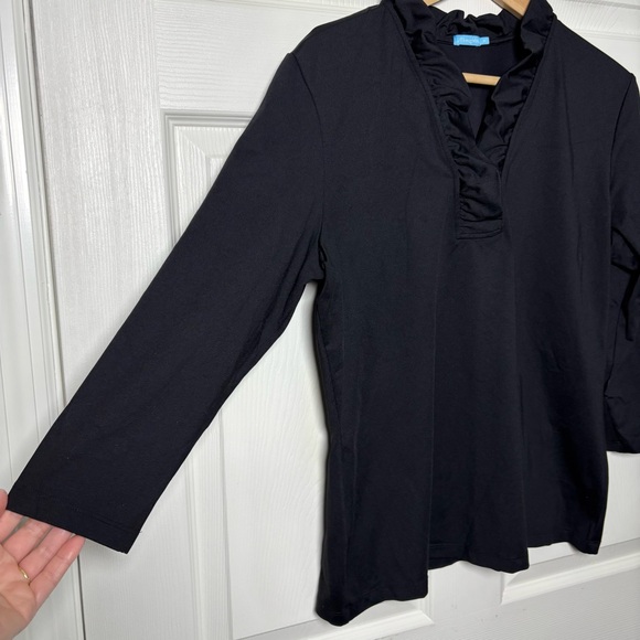 J. McLaughlin Durham Ruffle Top Womens XL Black 3/4 Sleeve Catalina Cloth Luxury - Picture 4 of 7